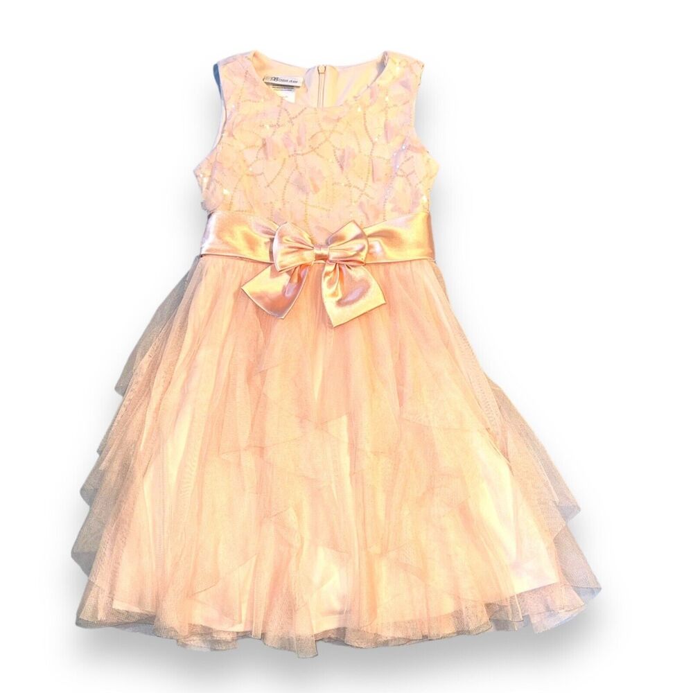 Bonnie Jean Girls Formal Dress Satin Tulle Sleeveless Floral Sequin Blush Pink